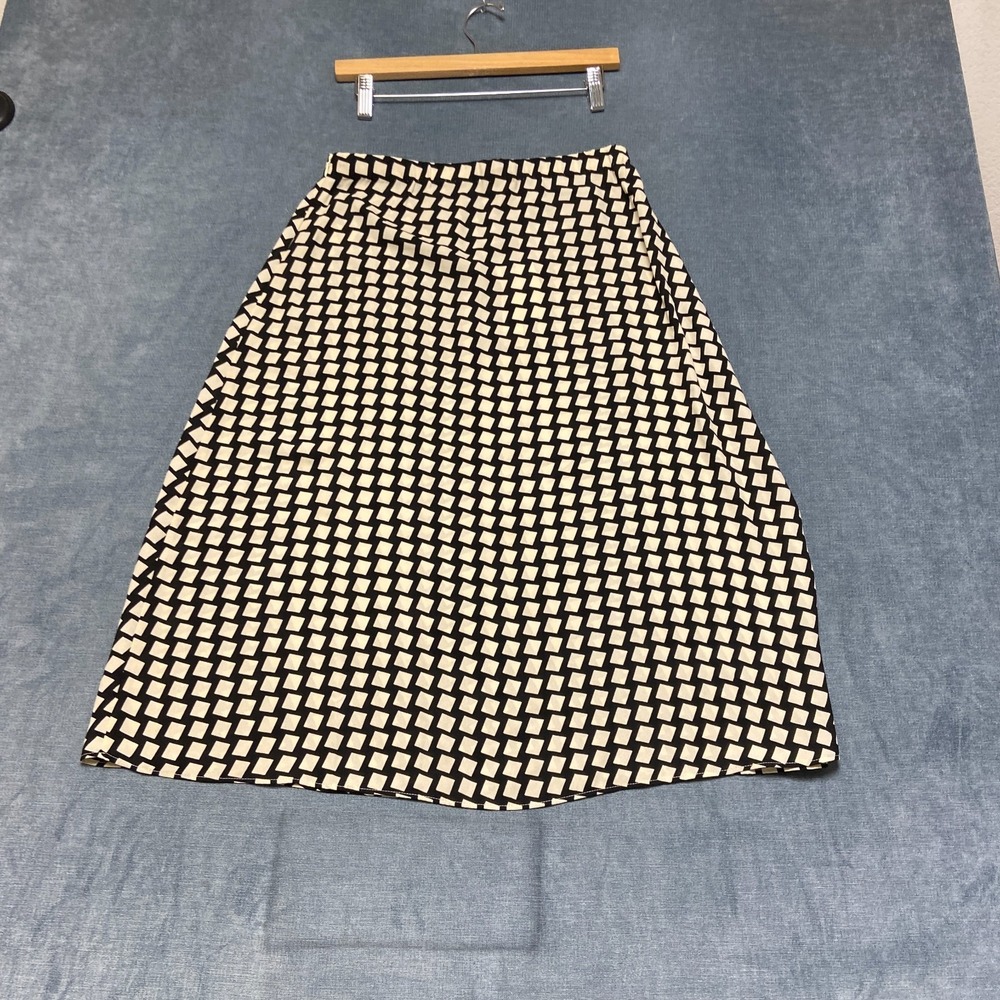 T Tahari Midi Skirt Womens Medium Black Beige Geometric Square Print Outdoor